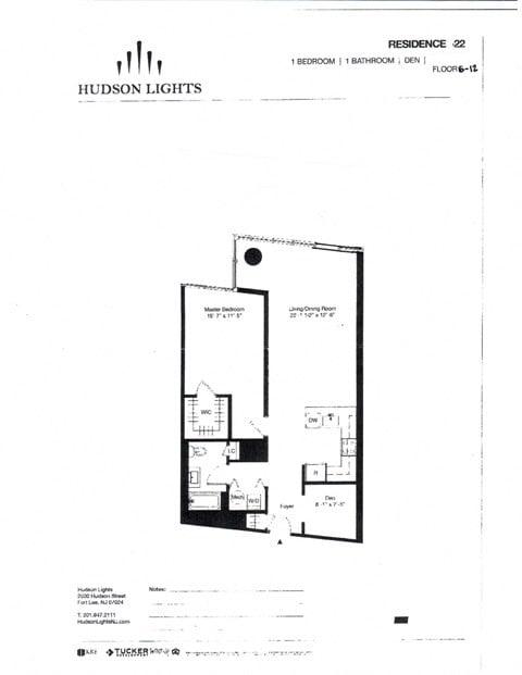 Floor plan for 1 bed, 1 bath, 950 sqft